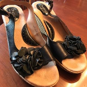 Black wedge sling back sandals